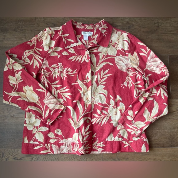 Coldwater Creek Floral Jacket Womens XL 100% Cotton Button Up Long Sleeve Red - Picture 2 of 6